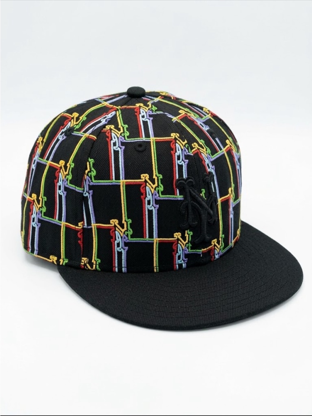 New Era Black Cap with Multicolor Chain-Print